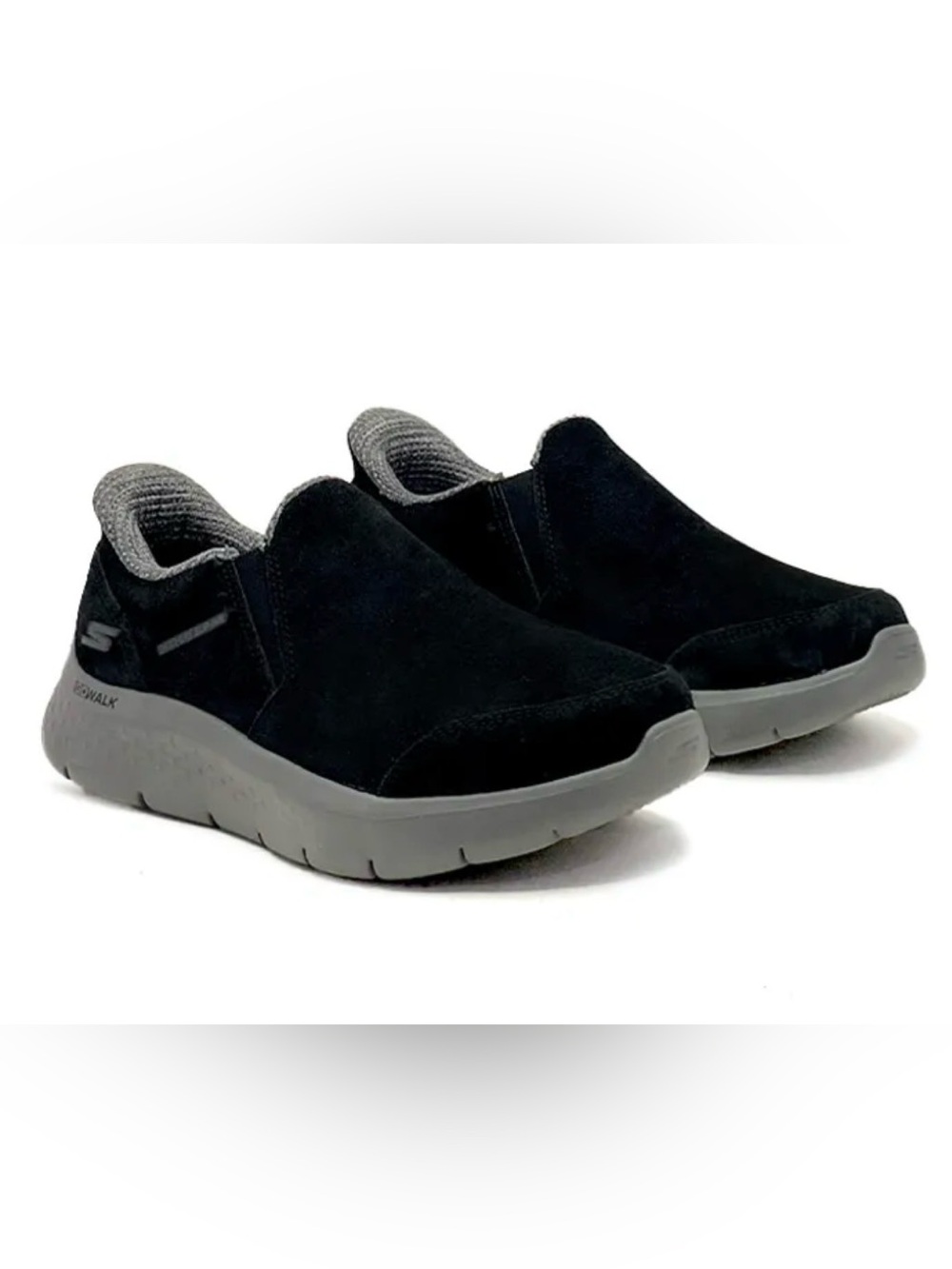 Skechers Men’s Black Slip-On Relaxed Fit Loafers with Gray Sole - Go Walk Flex